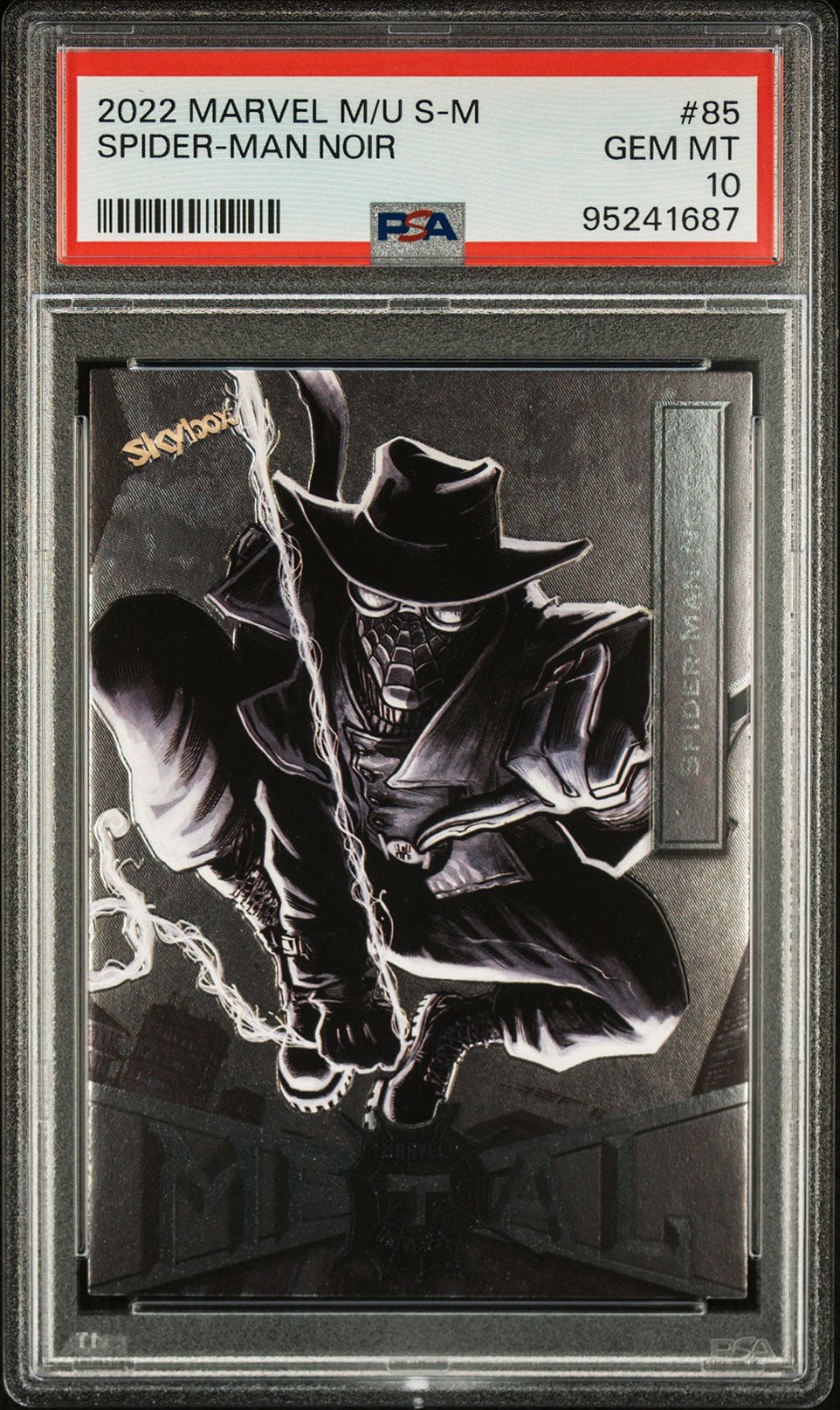 SPIDER - MAN NOIR PSA 10 2022 Skybox Marvel Metal Universe Spider - Man #85 Marvel Base Graded Cards - Hobby Gems