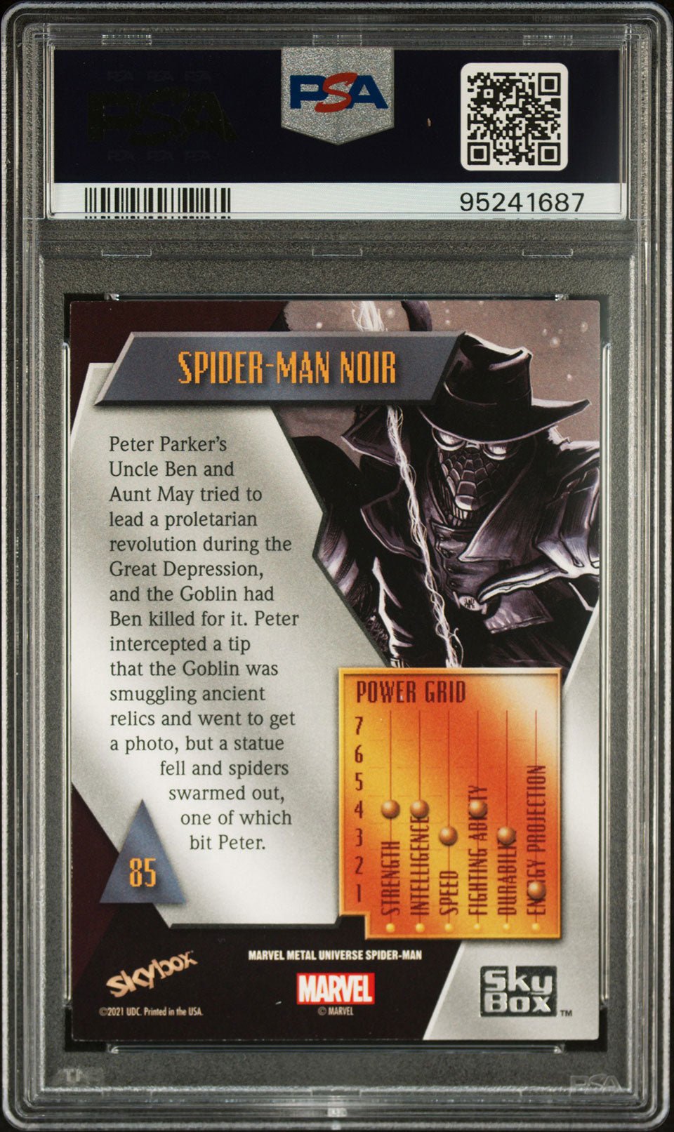 SPIDER - MAN NOIR PSA 10 2022 Skybox Marvel Metal Universe Spider - Man #85 Marvel Base Graded Cards - Hobby Gems