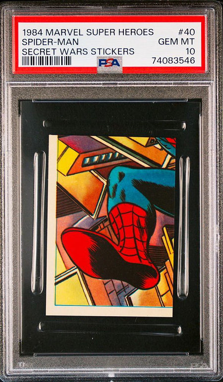 SPIDER-MAN PSA 10 1984 Marvel Super Heroes Secret Wars Stickers #40 Marvel Graded Cards Sticker - Hobby Gems