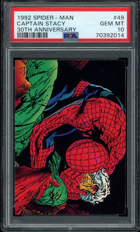 SPIDER-MAN PSA 10 1992 Marvel Spider-Man 30th Anniversary Captain Stacy #49 Marvel Base Graded Cards - Hobby Gems