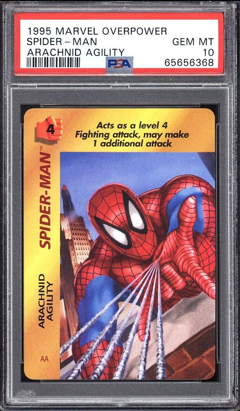 SPIDER-MAN PSA 10 1995 Marvel Overpower Spider-Man Arachnid Agility Fighting 4 Marvel Base Graded Cards - Hobby Gems