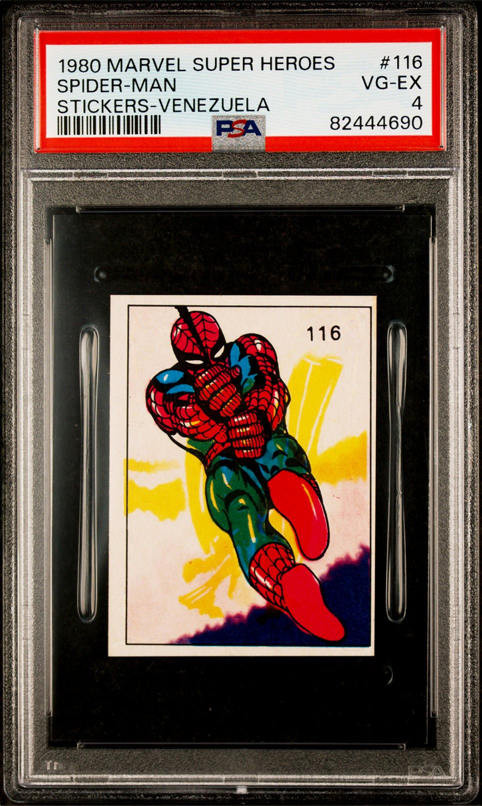 SPIDER-MAN PSA 4 1980 Marvel Super Heroes Sticker-Venezuela #116 Marvel Graded Cards Sticker - Hobby Gems