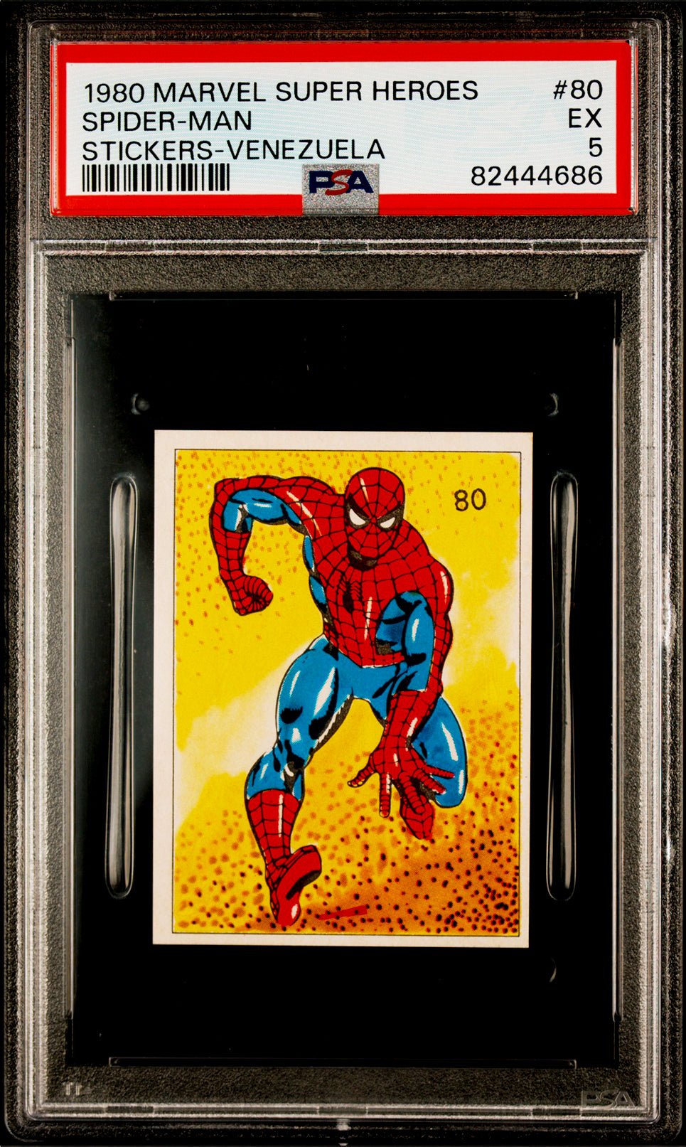 SPIDER-MAN PSA 5 1980 Marvel Super Heroes Sticker-Venezuela #80 Marvel Graded Cards Sticker - Hobby Gems