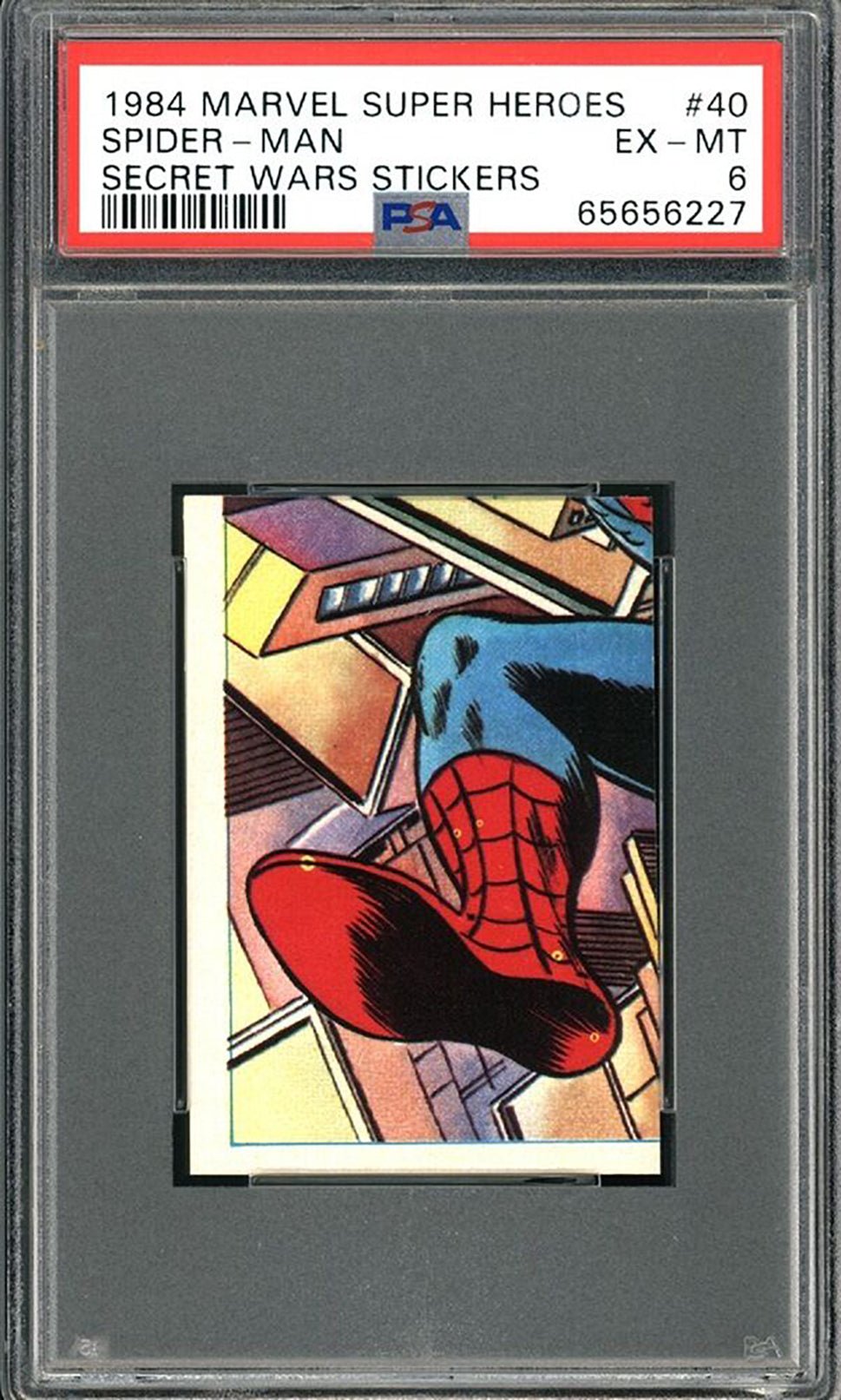 SPIDER-MAN PSA 6 1984 Marvel Super Heroes Secret Wars Stickers #40 Marvel Graded Cards Sticker - Hobby Gems