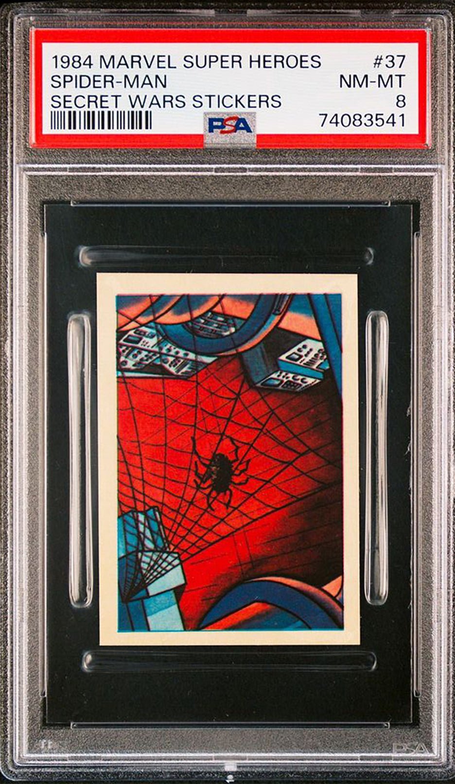 SPIDER-MAN PSA 8 1984 Marvel Super Heroes Secret Wars Stickers #37 C1 Marvel Graded Cards Sticker - Hobby Gems