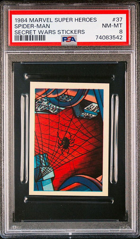 SPIDER-MAN PSA 8 1984 Marvel Super Heroes Secret Wars Stickers #37 C2 Marvel Graded Cards Sticker - Hobby Gems