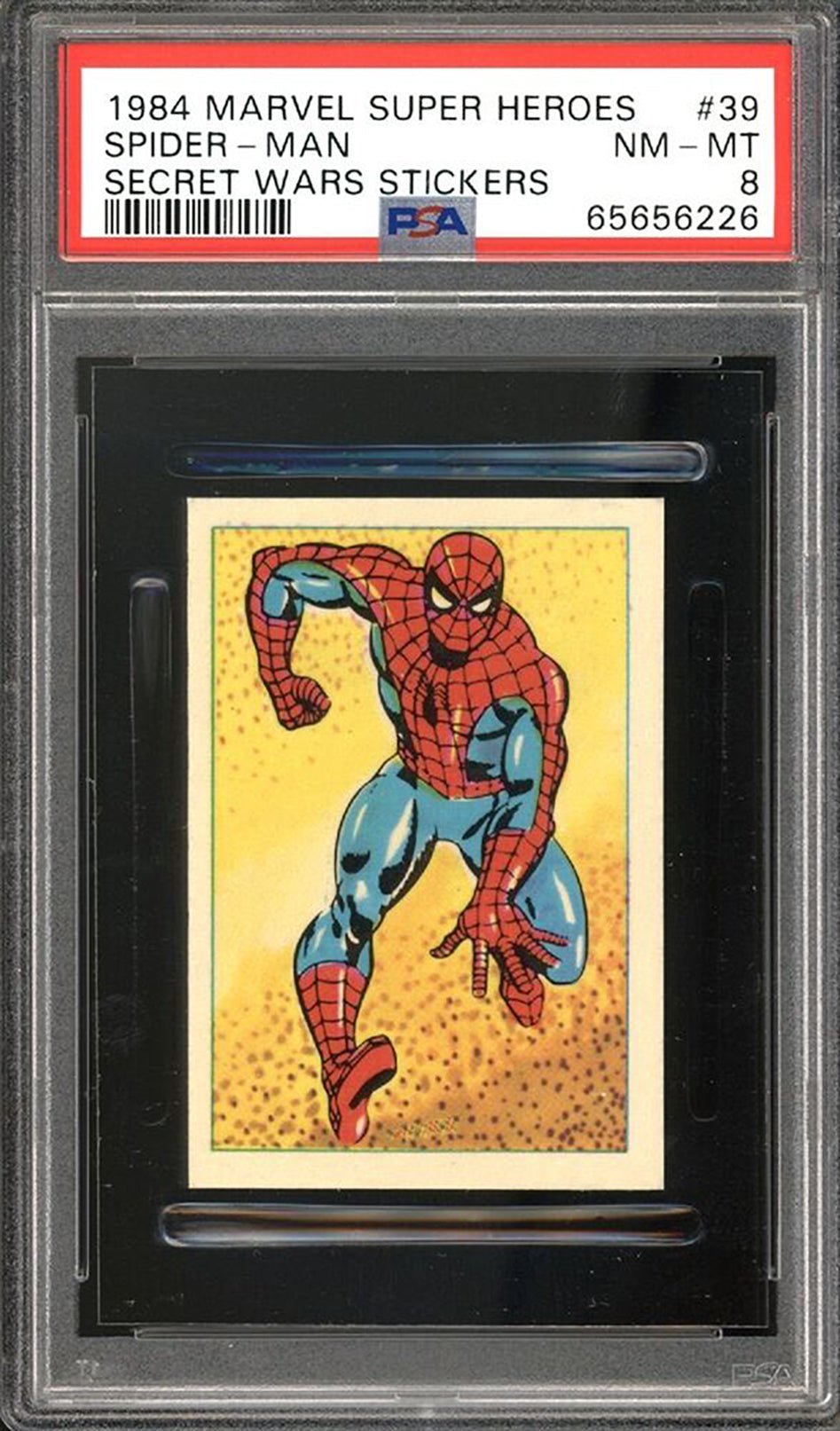 SPIDER-MAN PSA 8 1984 Marvel Super Heroes Secret Wars Stickers #39 C2 Marvel Graded Cards Sticker - Hobby Gems