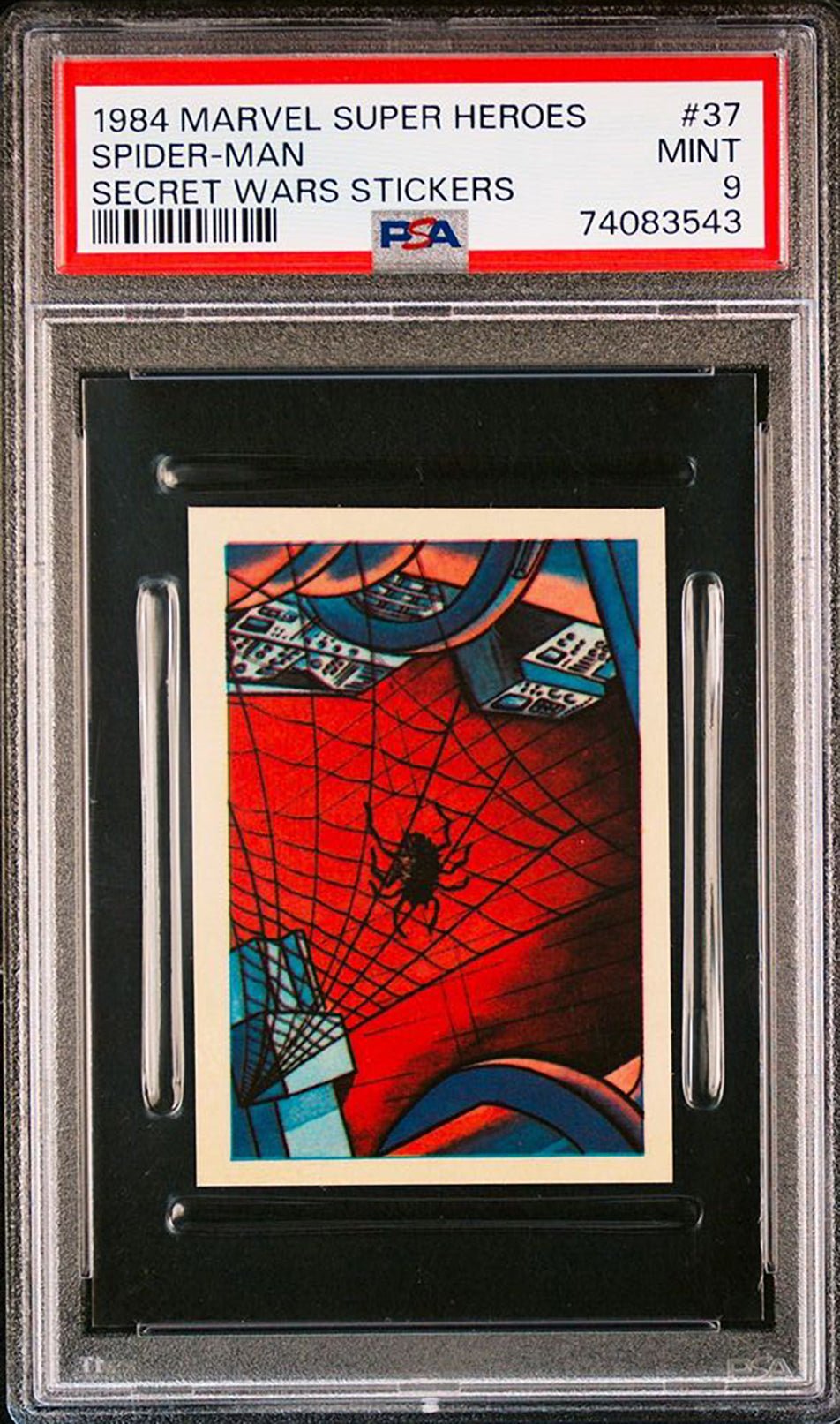 SPIDER-MAN PSA 9 1984 Marvel Super Heroes Secret Wars Stickers #37 Marvel Graded Cards Sticker - Hobby Gems