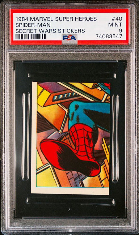 SPIDER-MAN PSA 9 1984 Marvel Super Heroes Secret Wars Stickers #40 C1 Marvel Graded Cards Sticker - Hobby Gems