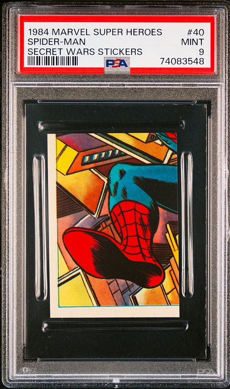 SPIDER-MAN PSA 9 1984 Marvel Super Heroes Secret Wars Stickers #40 C2 Marvel Graded Cards Sticker - Hobby Gems