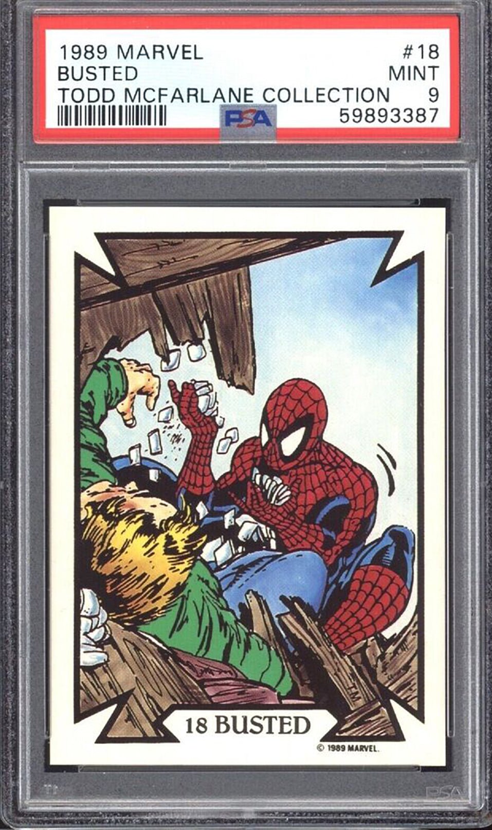 SPIDER-MAN PSA 9 1989 Marvel Todd McFarlane Collection Busted #18 Marvel Base Graded Cards - Hobby Gems