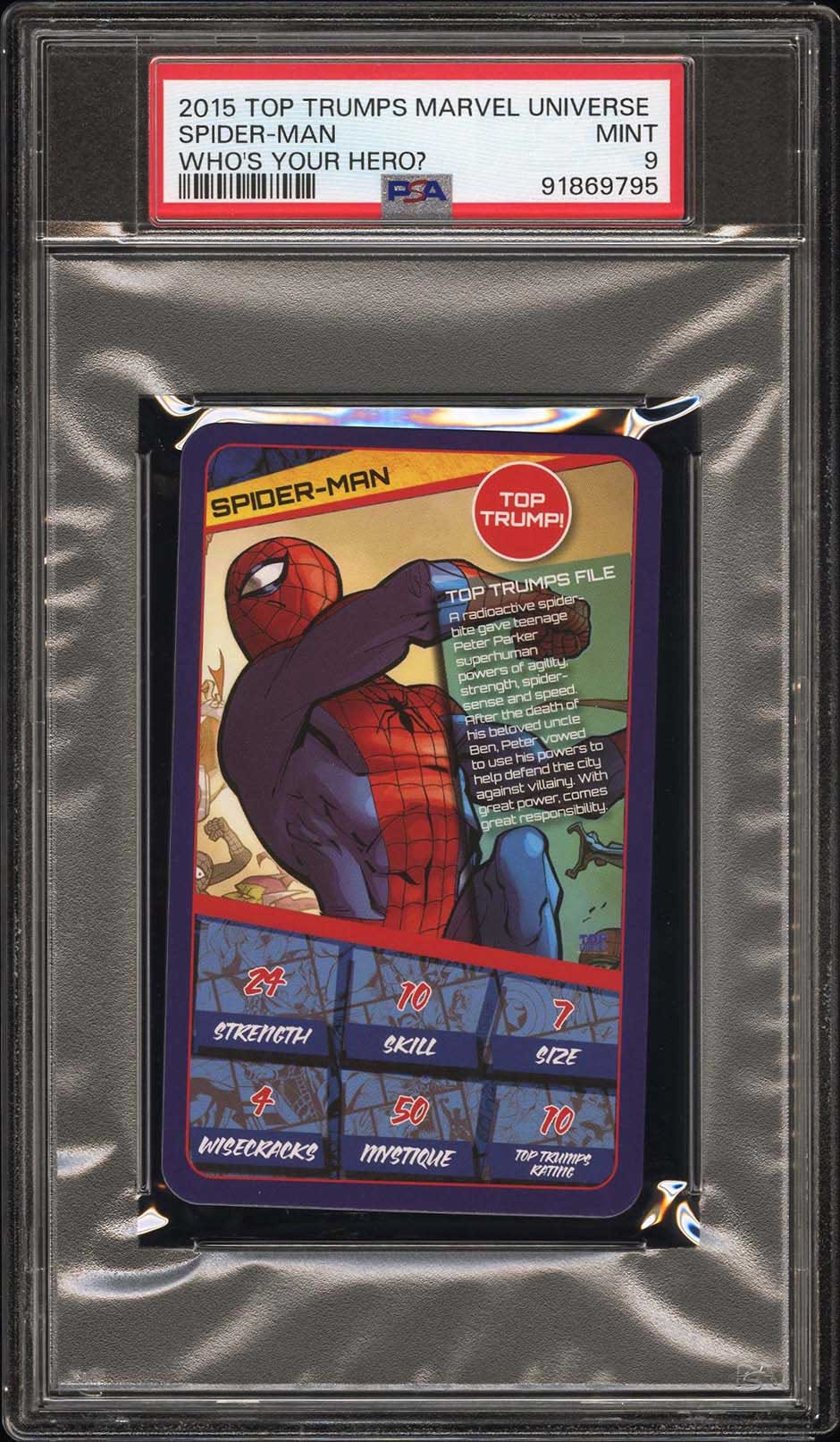 SPIDER-MAN PSA 9 2015 Top Trumps Marvel Who's Your Hero? Marvel Base Graded Cards - Hobby Gems