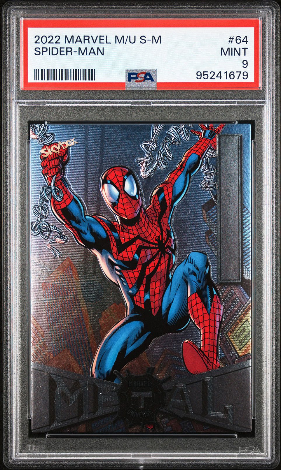 SPIDER - MAN PSA 9 2022 Skybox Marvel Metal Universe Spider - Man #64 C1 Marvel Base Graded Cards - Hobby Gems