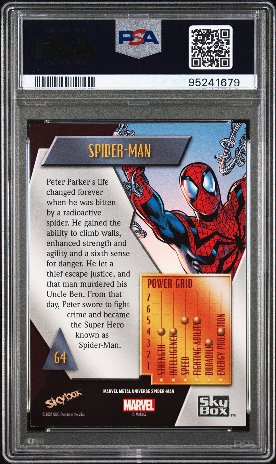 SPIDER - MAN PSA 9 2022 Skybox Marvel Metal Universe Spider - Man #64 C1 Marvel Base Graded Cards - Hobby Gems