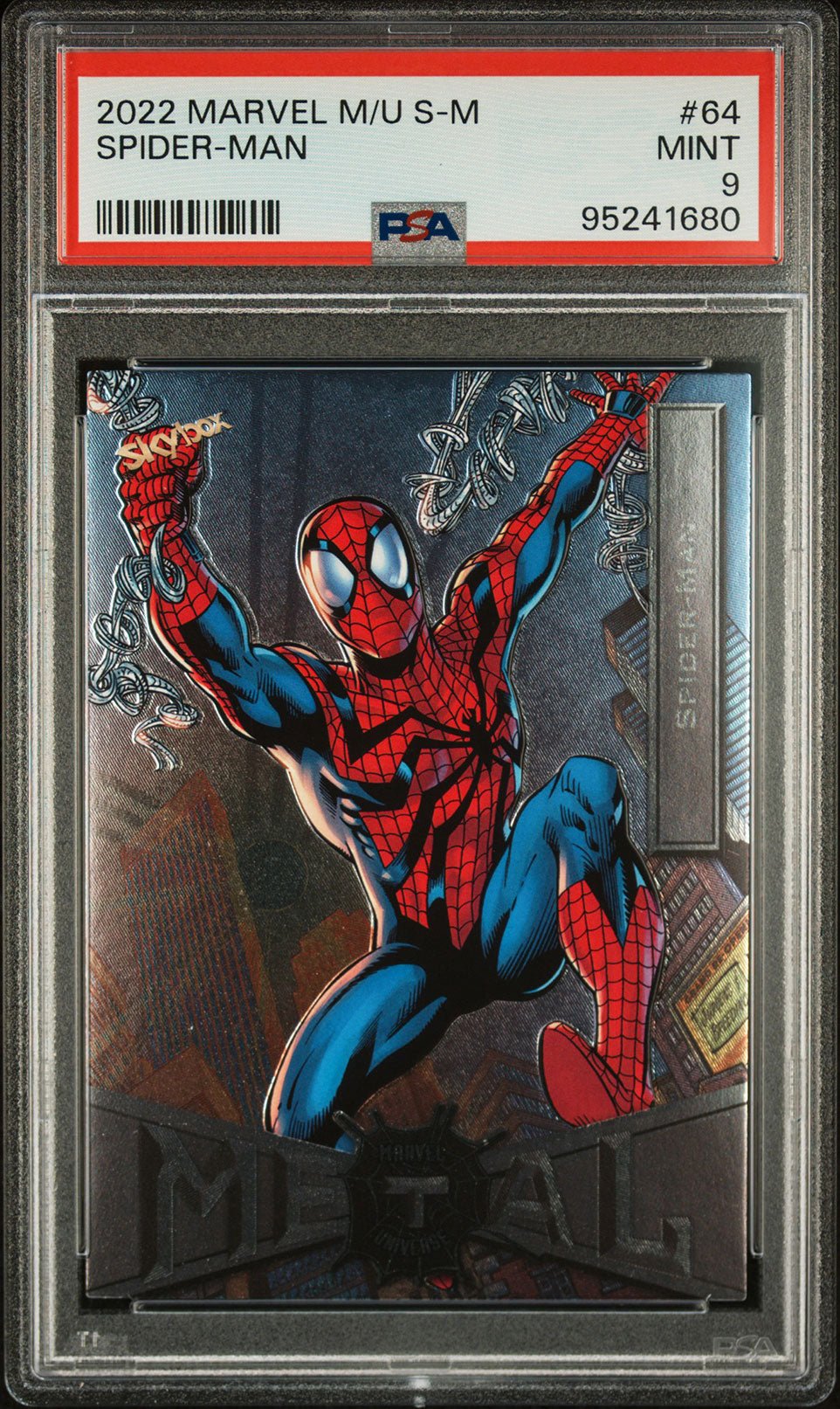 SPIDER - MAN PSA 9 2022 Skybox Marvel Metal Universe Spider - Man #64 C2 Marvel Base Graded Cards - Hobby Gems