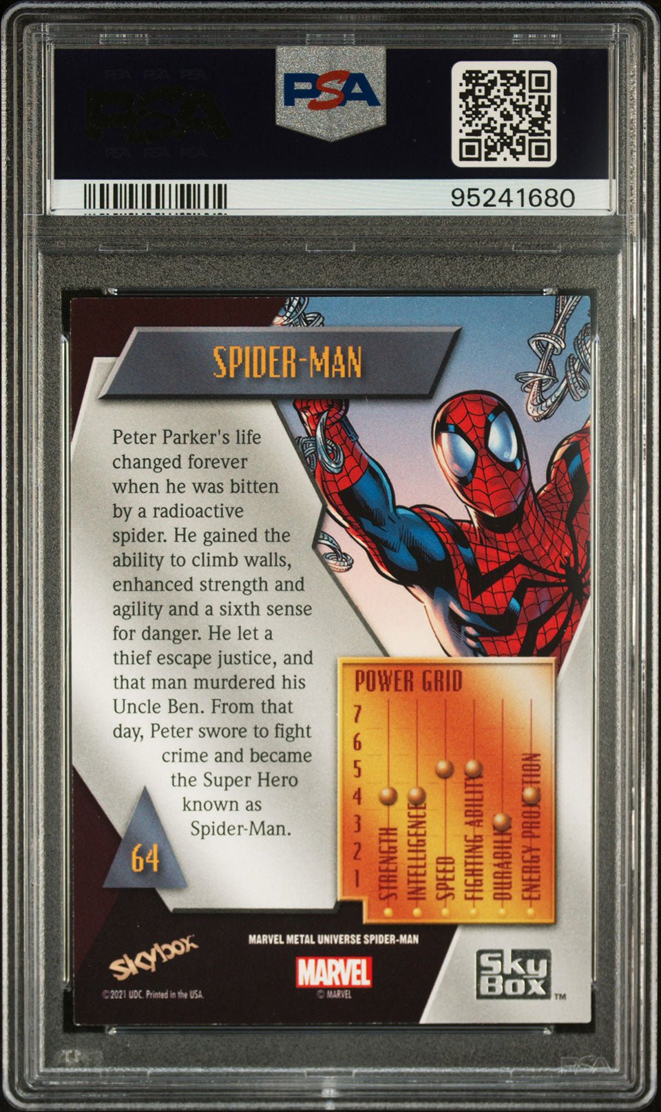 SPIDER - MAN PSA 9 2022 Skybox Marvel Metal Universe Spider - Man #64 C2 Marvel Base Graded Cards - Hobby Gems