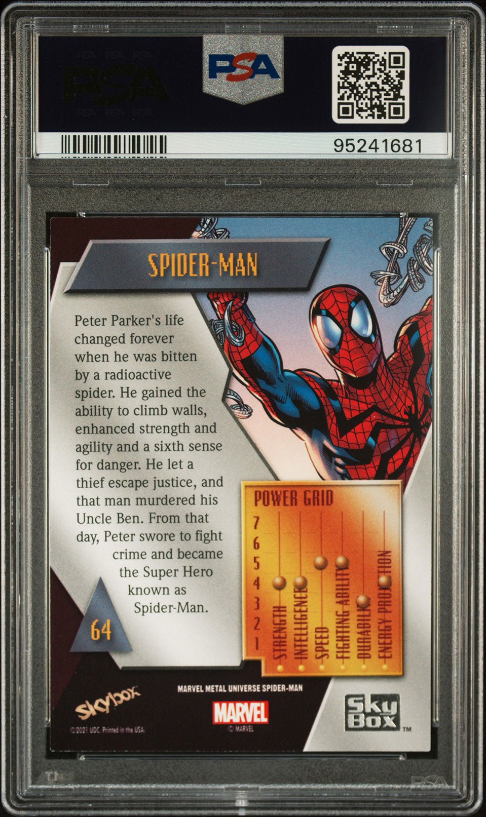 SPIDER - MAN PSA 9 2022 Skybox Marvel Metal Universe Spider - Man #64 C3 Marvel Base Graded Cards - Hobby Gems