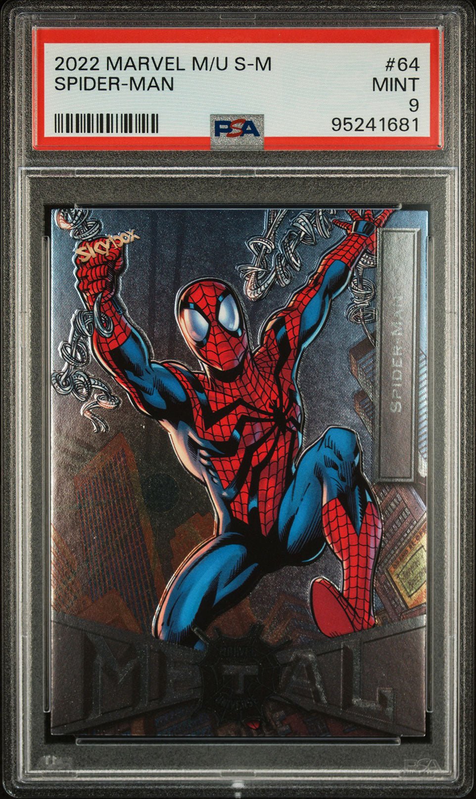 SPIDER - MAN PSA 9 2022 Skybox Marvel Metal Universe Spider - Man #64 C3 Marvel Base Graded Cards - Hobby Gems