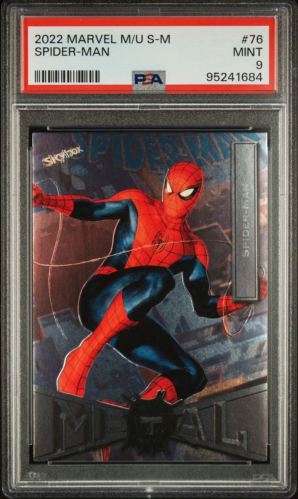 SPIDER - MAN PSA 9 2022 Skybox Marvel Metal Universe Spider - Man #76 C1 Marvel Base Graded Cards - Hobby Gems