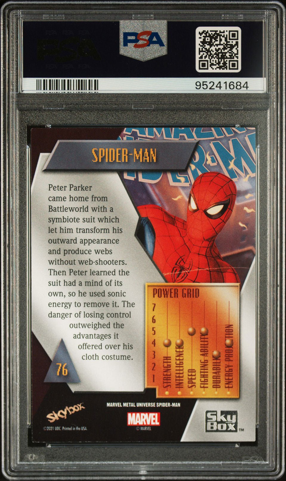 SPIDER - MAN PSA 9 2022 Skybox Marvel Metal Universe Spider - Man #76 C1 Marvel Base Graded Cards - Hobby Gems