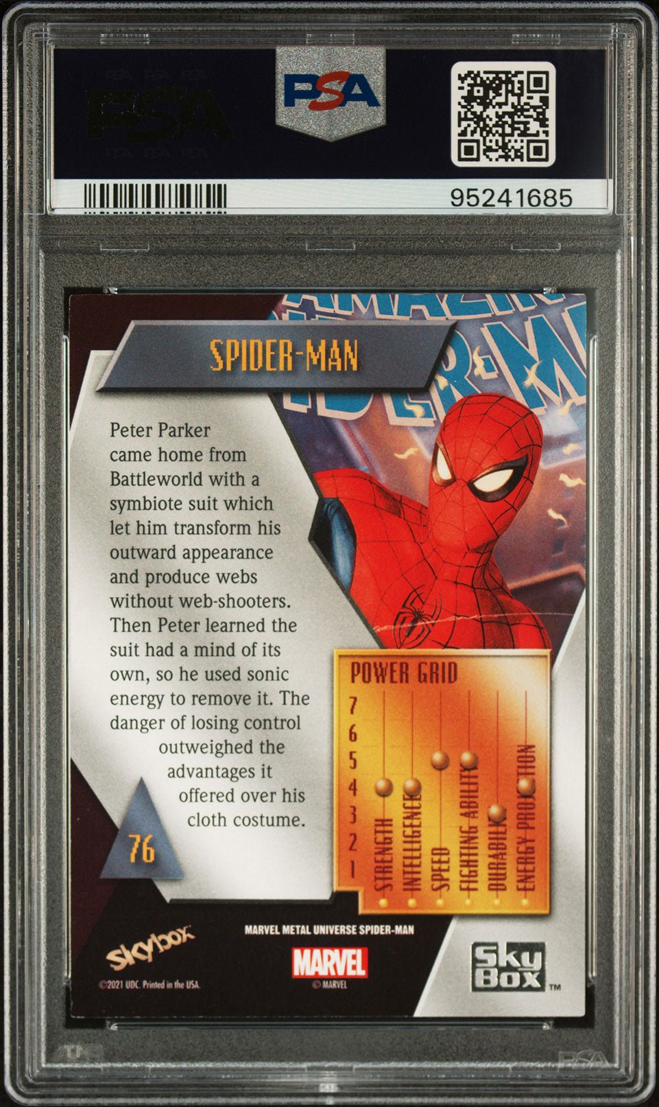 SPIDER - MAN PSA 9 2022 Skybox Marvel Metal Universe Spider - Man #76 C2 Marvel Base Graded Cards - Hobby Gems