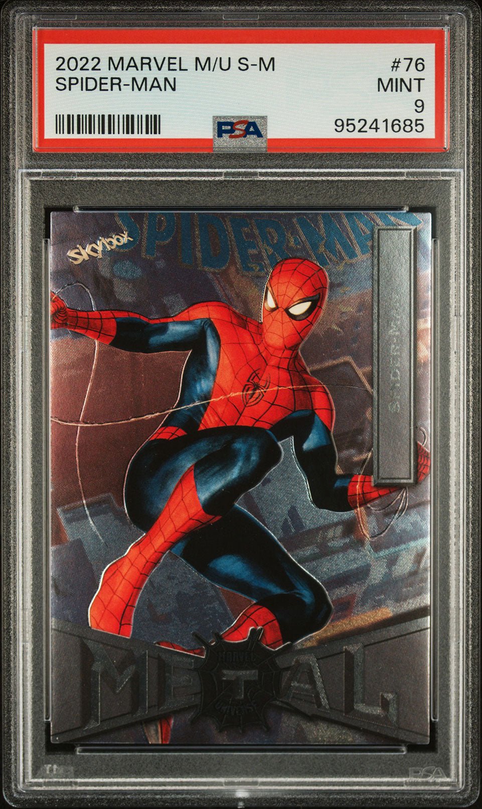 SPIDER - MAN PSA 9 2022 Skybox Marvel Metal Universe Spider - Man #76 C2 Marvel Base Graded Cards - Hobby Gems