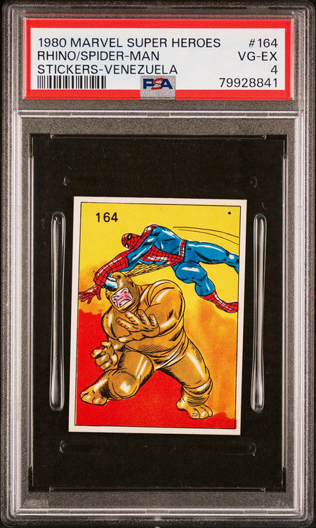 SPIDER-MAN RHINO PSA 4 1980 Marvel Super Heroes Sticker Venezuela #164 Marvel Graded Cards Sticker - Hobby Gems