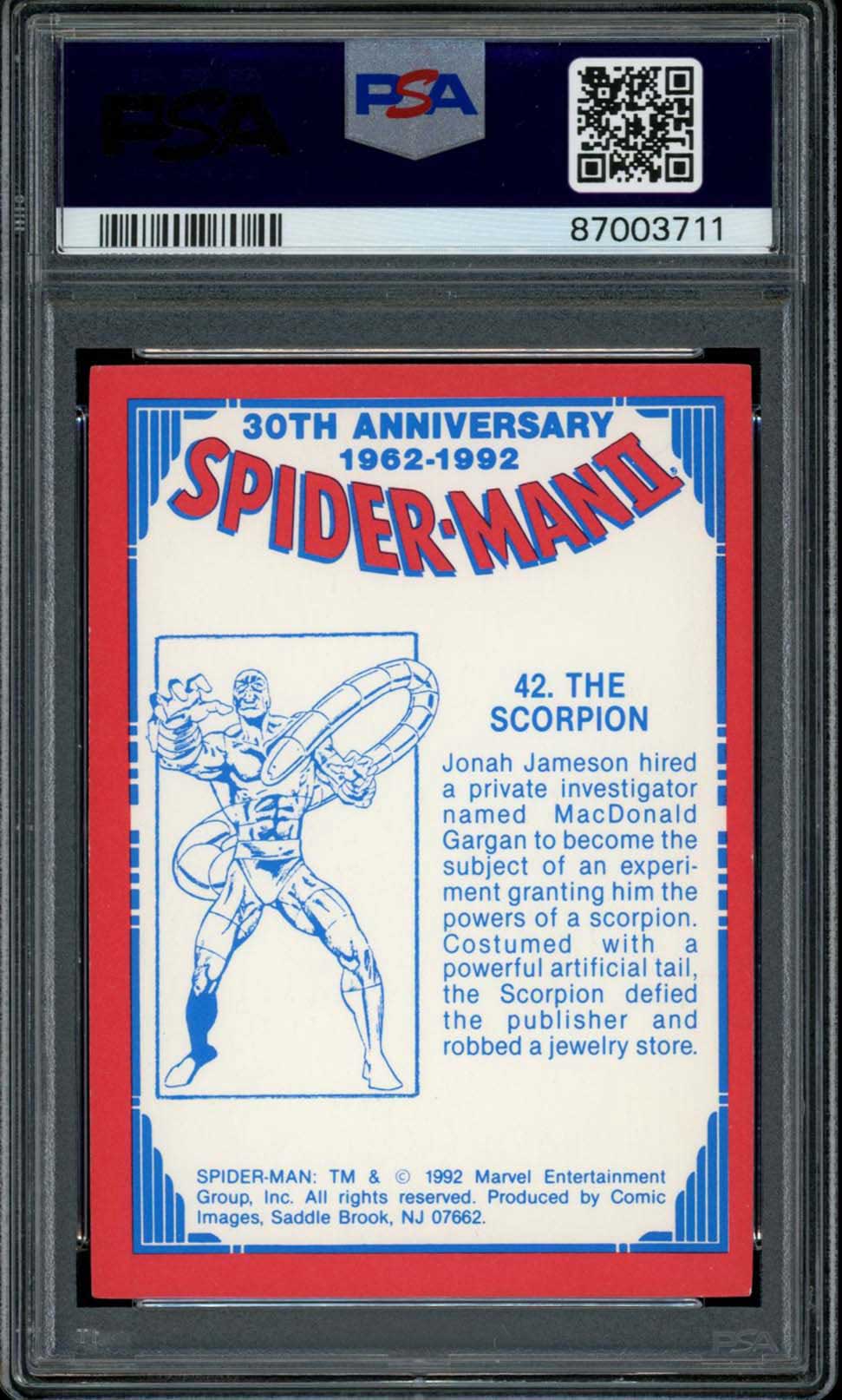 SPIDER-MAN THE SCORPION PSA 10 1992 Marvel Spider-Man 30th Anniversary #42 Marvel Base Graded Cards - Hobby Gems