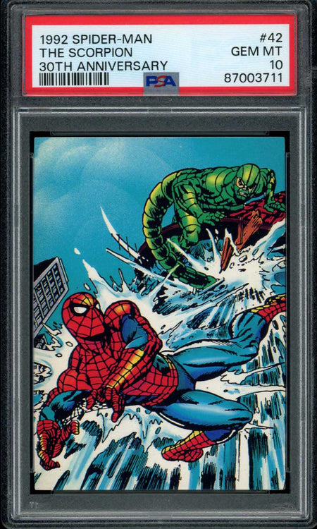 SPIDER-MAN THE SCORPION PSA 10 1992 Marvel Spider-Man 30th Anniversary #42 Marvel Base Graded Cards - Hobby Gems