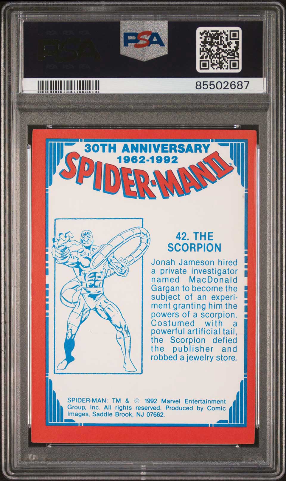 SPIDER - MAN THE SCORPION PSA 9 1992 Marvel Spider - Man 30th Anniversary #42 Marvel Base Graded Cards - Hobby Gems