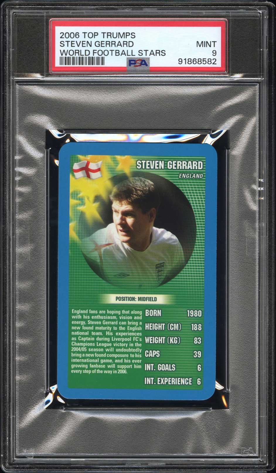 STEVEN GERRARD PSA 9 2006 Top Trumps World Football Stars Soccer Base Graded Cards - Hobby Gems