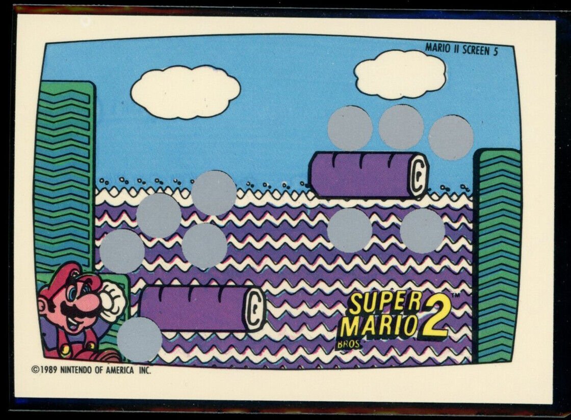SUPER MARIO BROS 2 1989 Topps Nintendo Scratch-Off Screen 5 NM C7 Nintendo Base Scratch Off - Hobby Gems