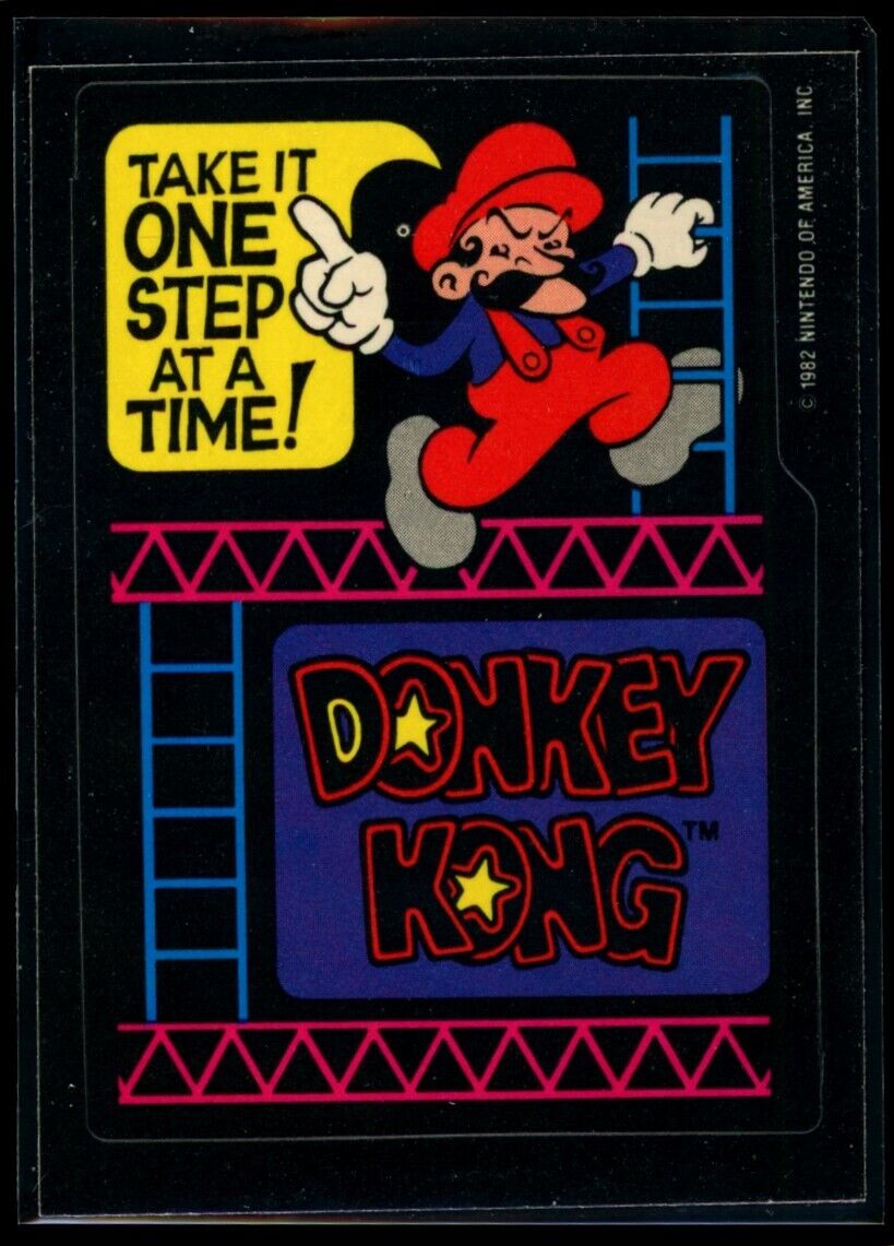 TAKE IT ONE STEP AT A TIME! Mario 1982 Topps Donkey Kong Sticker NM C2 Nintendo Sticker - Hobby Gems