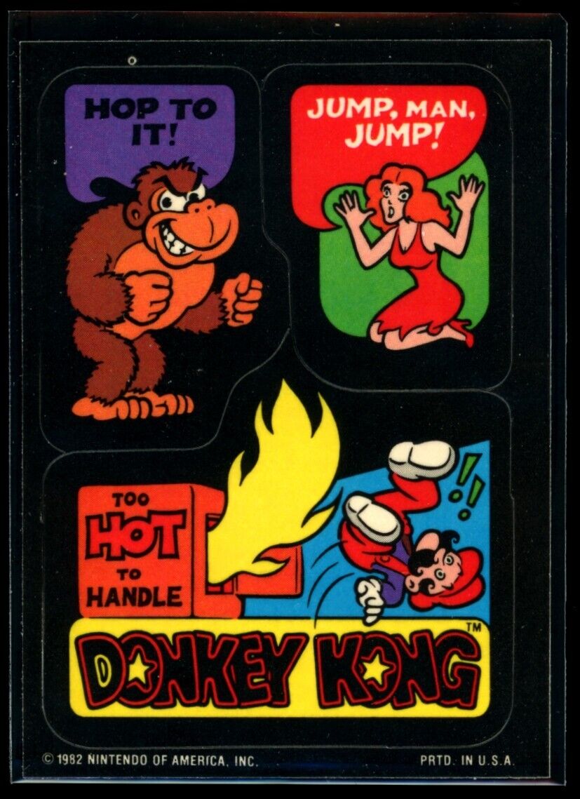 TOO HOT TO HANDLE Mario Princess Peach 1982 Topps Donkey Kong Sticker NM C1 Nintendo Sticker - Hobby Gems