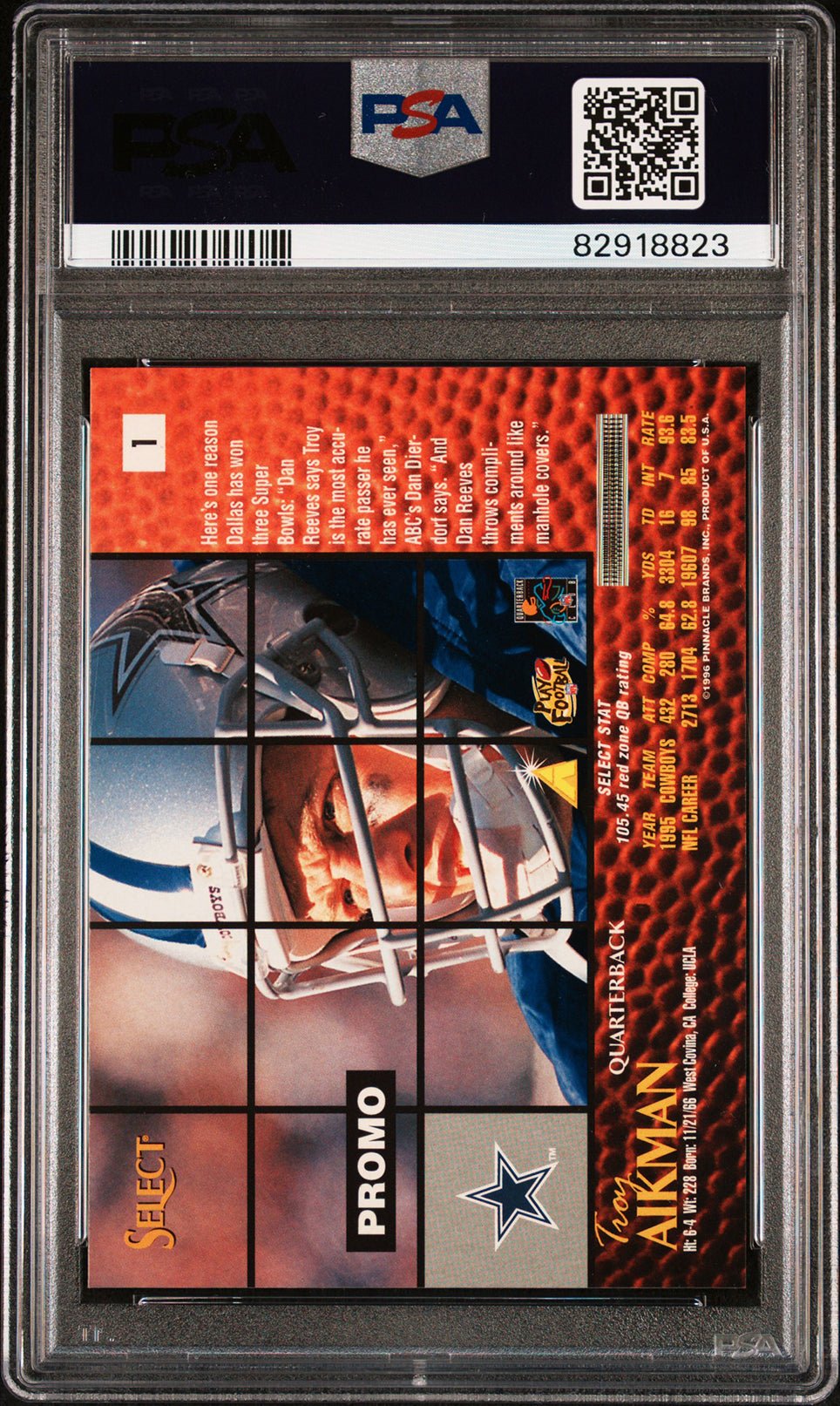 TROY AIKMAN PSA 8 1996 Select Promo #1 Football Base Graded Cards - Hobby Gems