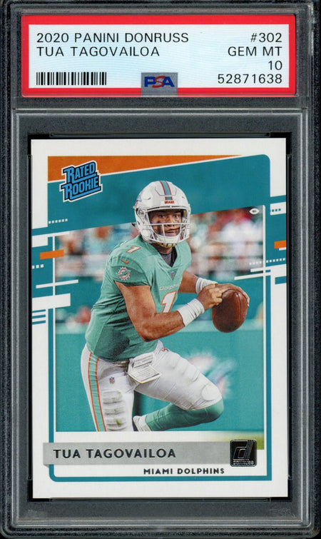 TUA TAGOVAILOA PSA 10 2020 Panini Donruss RC Rated Rookie #302 C1 Football Base Graded Cards RC - Hobby Gems