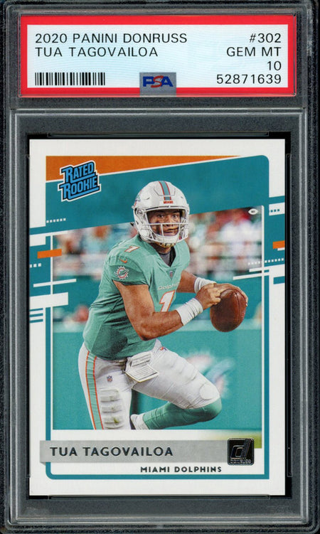 TUA TAGOVAILOA PSA 10 2020 Panini Donruss RC Rated Rookie #302 C2 Football Base Graded Cards RC - Hobby Gems