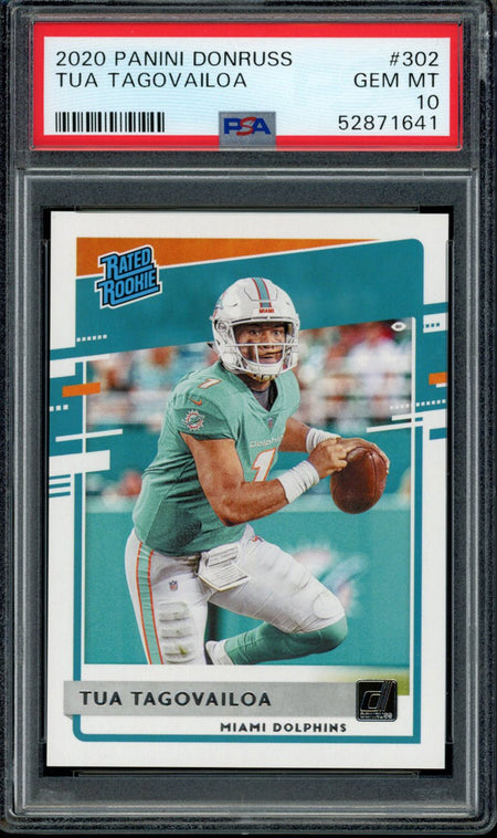 TUA TAGOVAILOA PSA 10 2020 Panini Donruss RC Rated Rookie #302 C4 Football Base Graded Cards RC - Hobby Gems