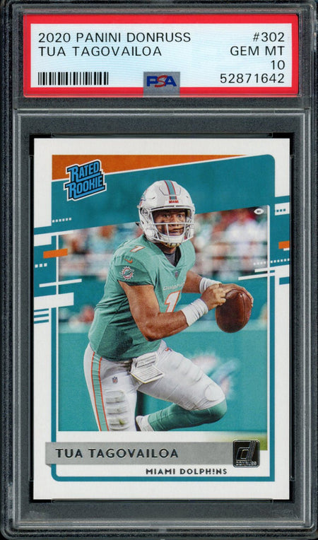 TUA TAGOVAILOA PSA 10 2020 Panini Donruss RC Rated Rookie #302 C5 Football Base Graded Cards RC - Hobby Gems