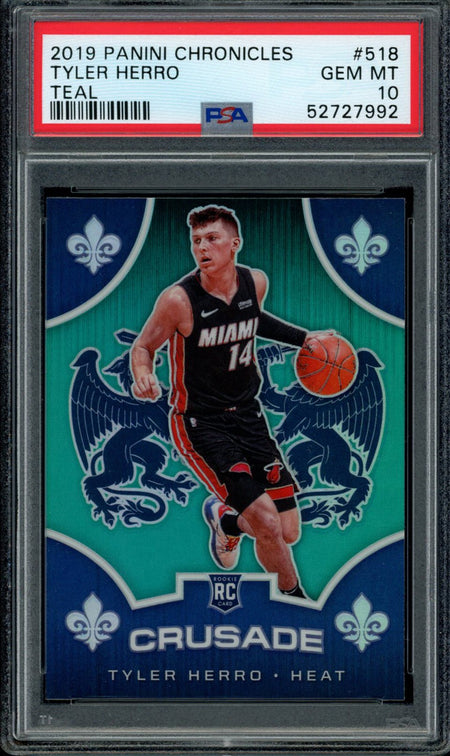 TYLER HERRO PSA 10 2019-20 Panini Chronicles RC Crusade Teal Prizm #518 SP Basketball Graded Cards Parallel RC - Hobby Gems