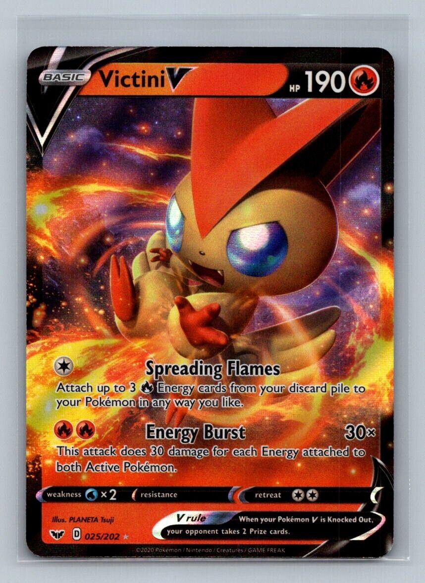 VICTINI V 025/202 Ultra Rare Holo Sword & Shield Pokemon NM C1 Pokemon Base - Hobby Gems