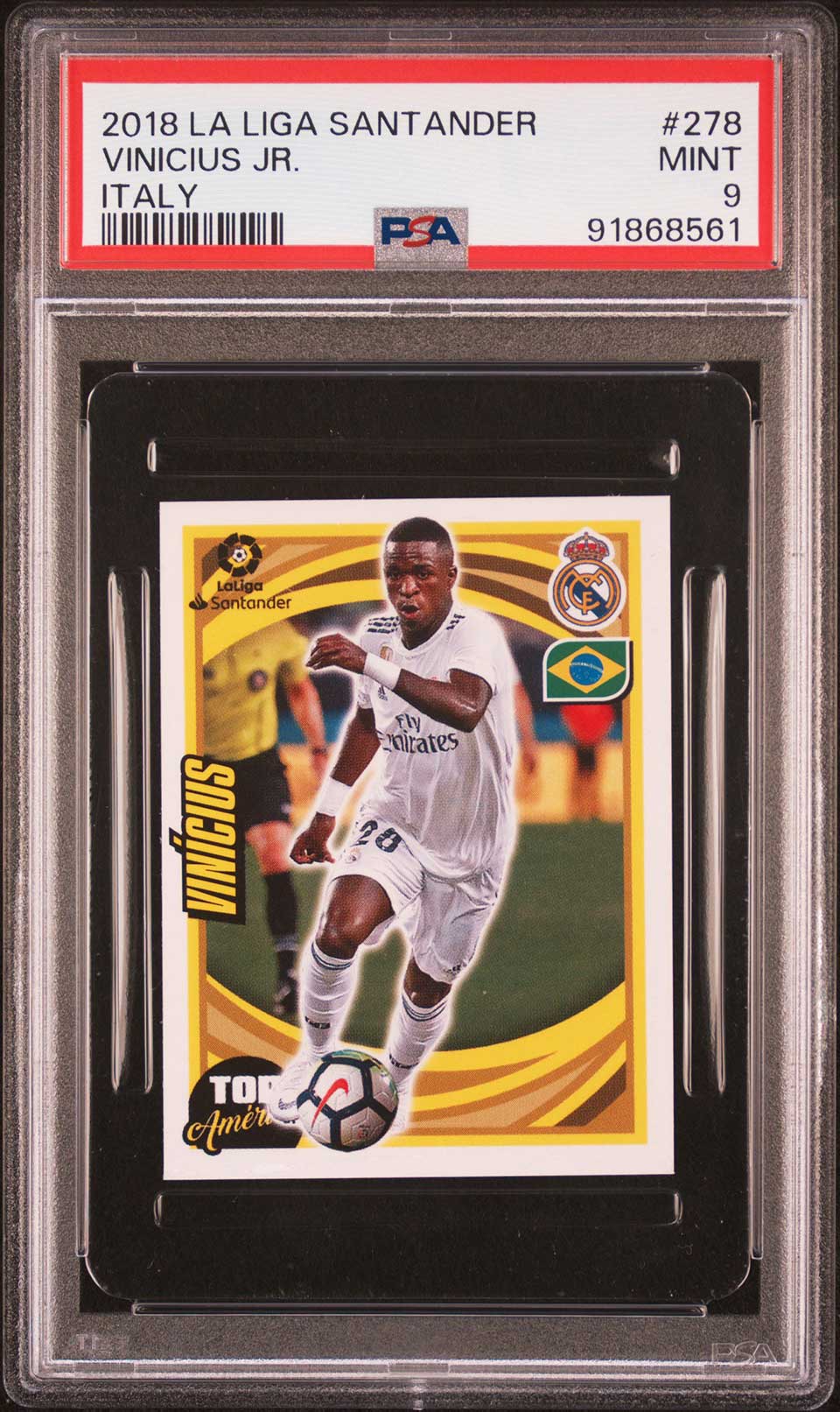 VINICIUS JR PSA 9 2018 Panini La Liga Santander Sticker Italy #278 Soccer Graded Cards Sticker - Hobby Gems