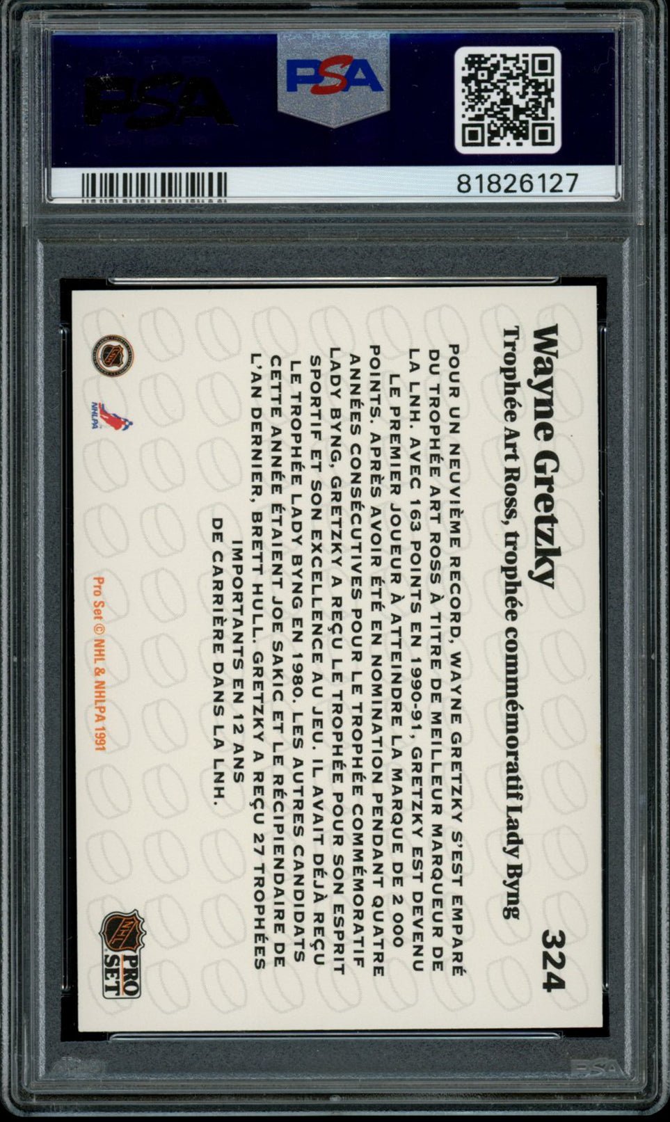 WAYNE GRETZKY PSA 10 1991-92 Pro Set French Art Ross Trophy #324 Hockey Base Graded Cards - Hobby Gems