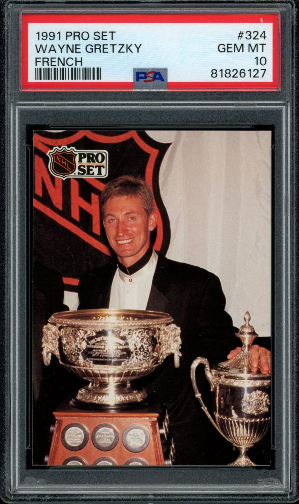 WAYNE GRETZKY PSA 10 1991-92 Pro Set French Art Ross Trophy #324 Hockey Base Graded Cards - Hobby Gems