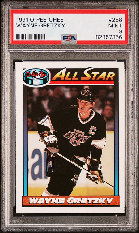 WAYNE GRETZKY PSA 9 1991-92 O-Pee-Chee All-Star #258 Hockey Base Graded Cards - Hobby Gems