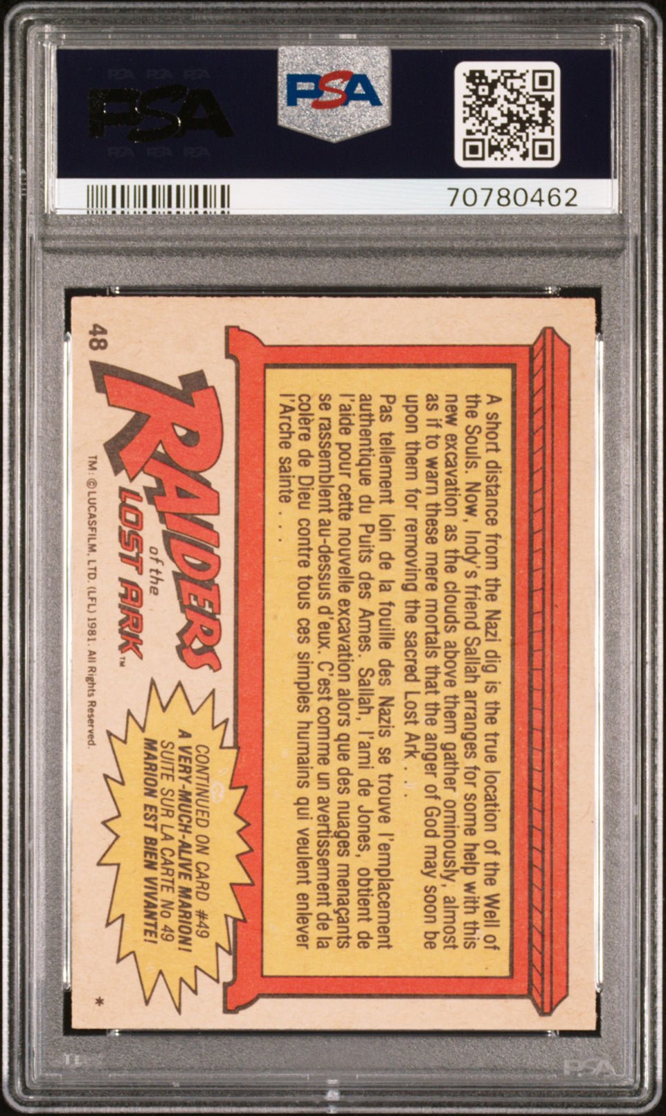 WELLS OF THE SOULS PSA 8 1981 O-Pee-Chee Raiders of the Lost Ark #48 Indiana Jones Base Graded Cards - Hobby Gems