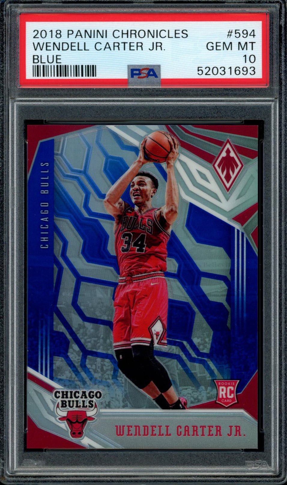 WENDELL CARTER JR PSA 10 2018-19 Panini Chronicles RC Phoenix Blue Prizm #594 83/99 Basketball Graded Cards Parallel RC - Hobby Gems