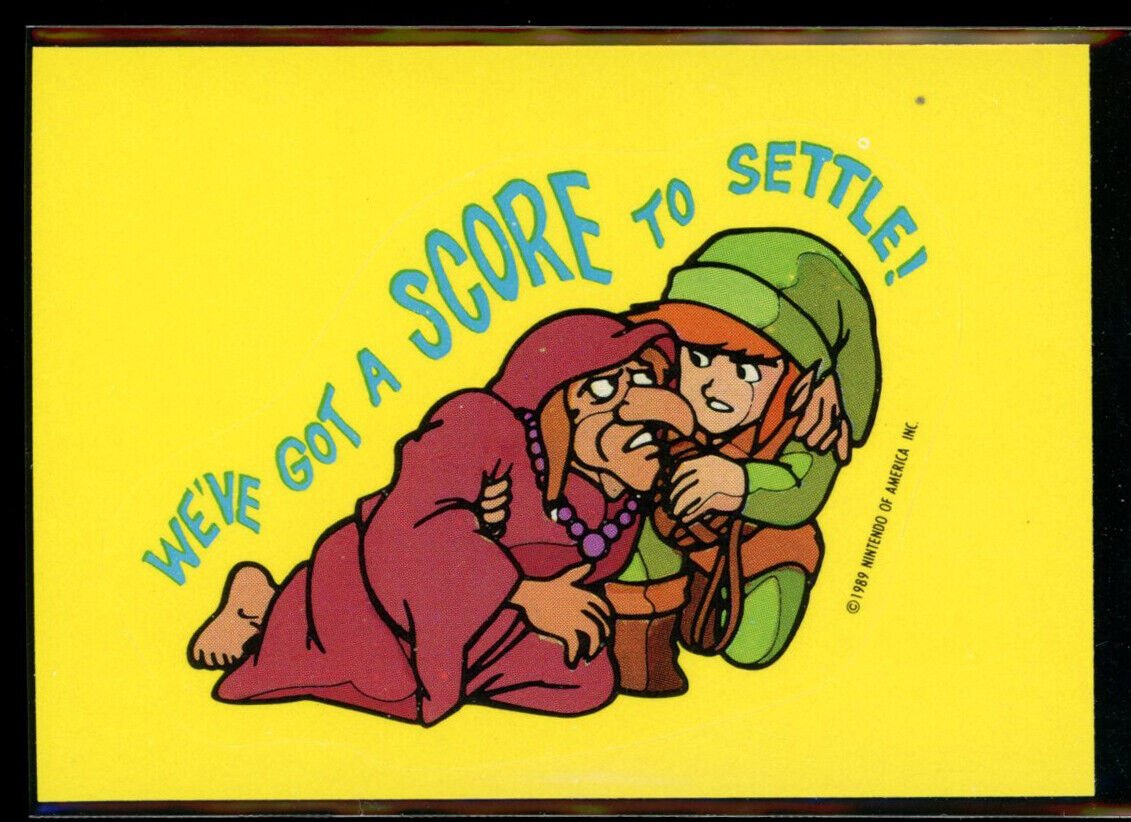 WE'VE GOT A SCORE TO SETTLE! Zelda 1989 Topps Nintendo Sticker #27 NM C2 Nintendo Sticker - Hobby Gems