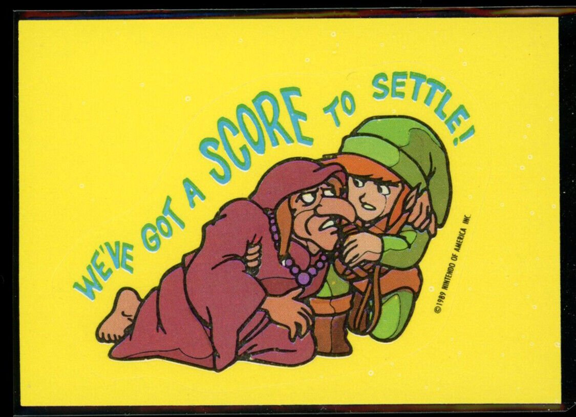 WE'VE GOT A SCORE TO SETTLE! Zelda 1989 Topps Nintendo Sticker #27 NM C4 Nintendo Sticker - Hobby Gems