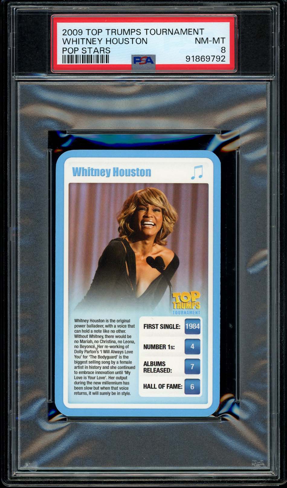 WHITNEY HOUSTON PSA 8 2009 Top Trumps Tournament Pop Stars Pop Culture Base Graded Cards - Hobby Gems